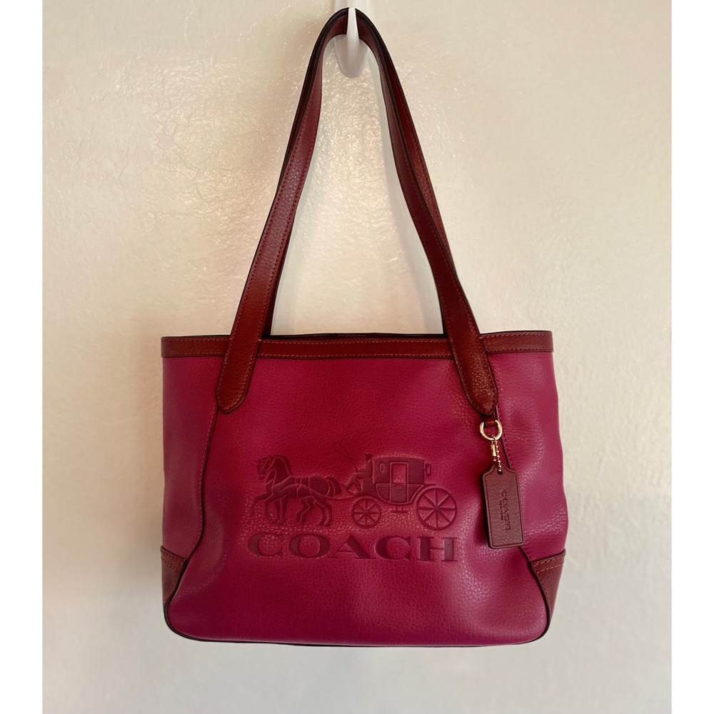 Coach Tote  27 Colorblock - Pink/Red. Leather. EUC